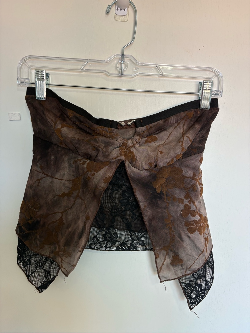 Romwe‎ Top Womens Size S Brown Strapless Split Cami Lace Trim